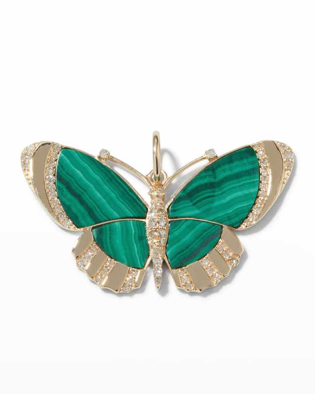 Malachite Carved Butterfly Pendant with Diamonds